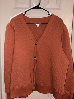 Women's Quilted Button-Front Sweater Cardigan - Rust